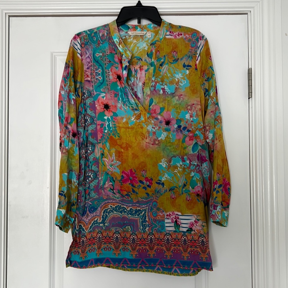 SOFT SURROUNDINGS PRINTED LIGHTWEIGHT SUMMER TUNIC LONG SLEEVE